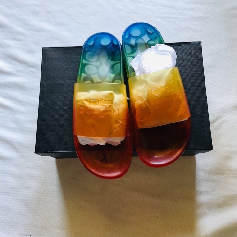 🆕Super Vibrant COACH RAINBOW Ulyssa Rubber Slide in 🌈Clear w COACH BOX - Picture 8 of 15